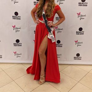 Jessica Angel 332 Red Lace Back Dress with train